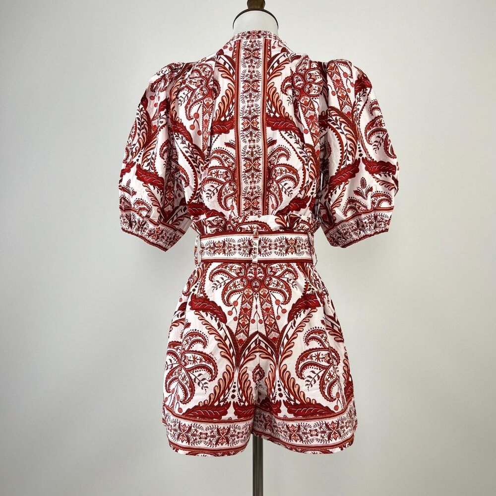 NWT Farm Rio Tropical Cameo Belted Romper Size XS 100% Cotton Puff Sleeves - Picture 9 of 12